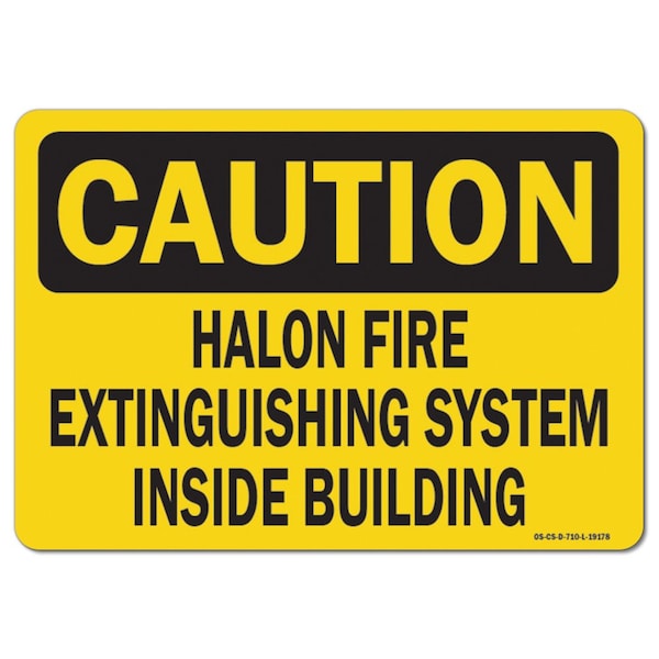 OSHA, 3.5" Height, 5" x 3.5", Landscape, PK10, Halon Fire Extinguishing System Inside Building